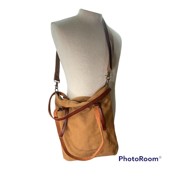 Canvas Tote Bag Men Women Messenger Crossbody Shoulder Large Bag Leather Straps - Picture 3 of 16